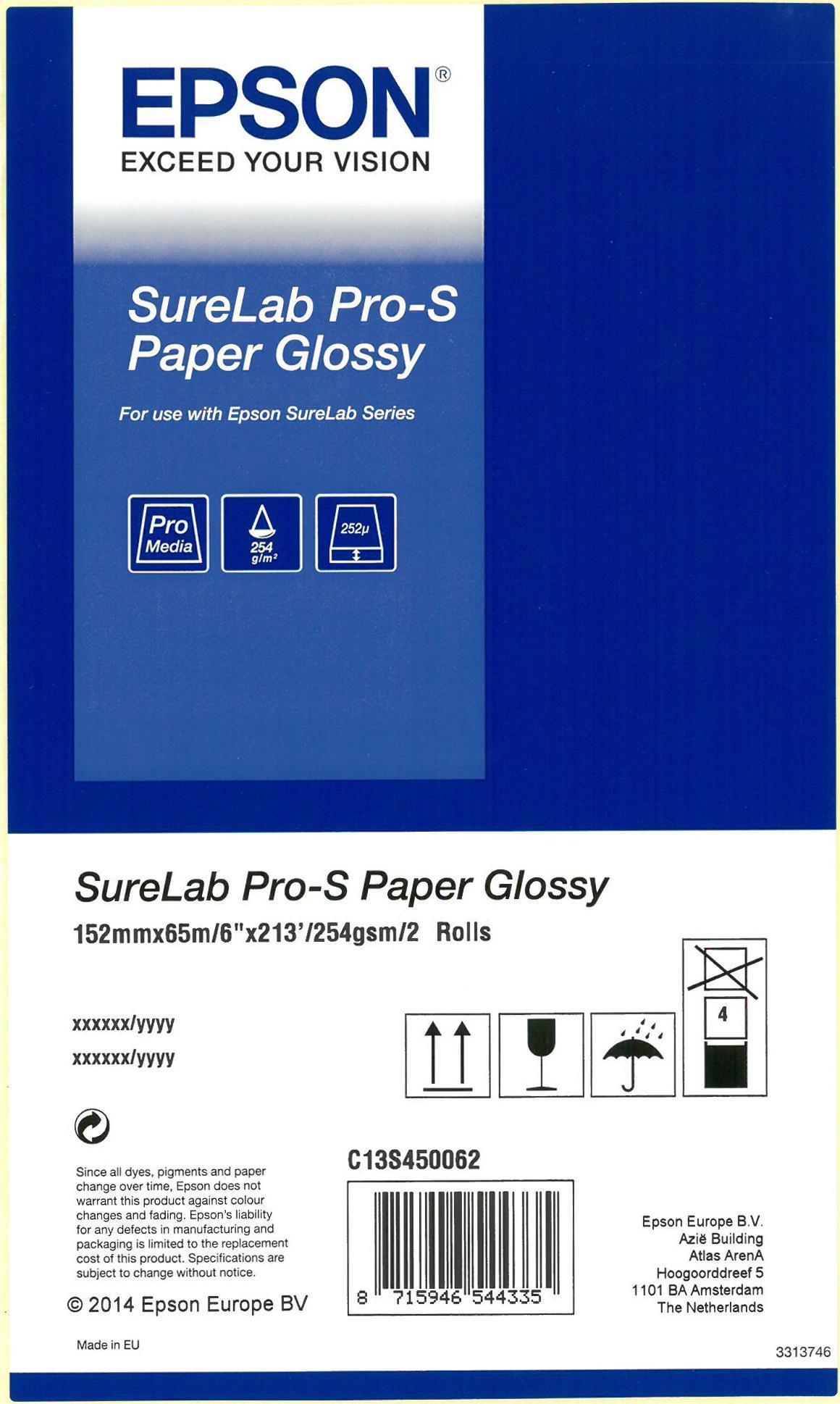 EPSON SURELAB PRO-S PAPER GLOSSY - SCHUMENZEND - 252 micron - roll (15.2 cm x 65 m) - 252 GM� - 2 roll (N