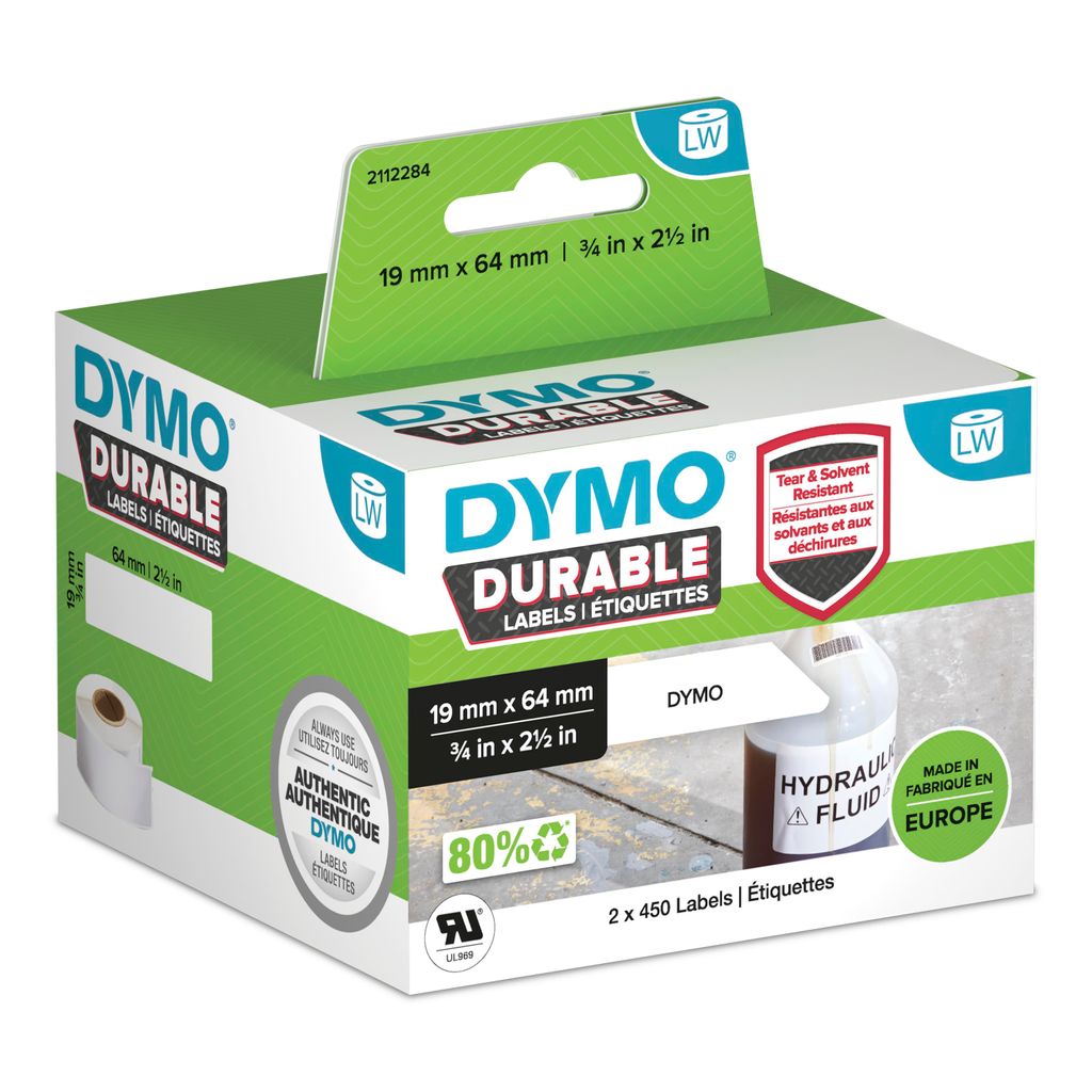 DYMO Labelwriter Durable label - 64mm - white - self-adhesive printing label - polypropylene (pp) - 1.9 cm - 6.4 - 900