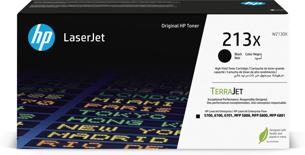 HP 213x - high yield - black - original - laser jet - toner cartridge (W2130X) - for color laserjet enterprise 5700dn. 6700dn