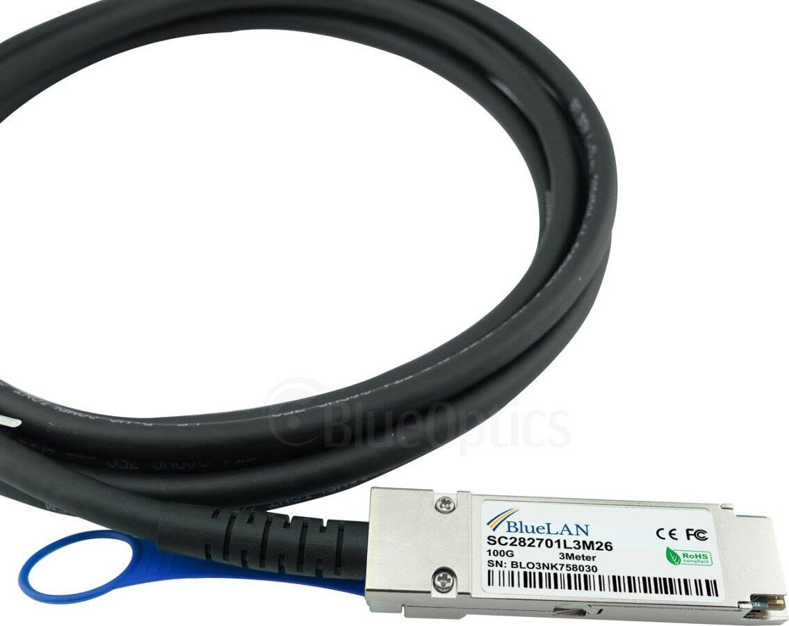 Compatible Amphenol NDAQGF-0003 Bluelan� Passive 100gbase-CR4 QSFP28 on 4x25gbase-CR SFP28 Direct Breakout cable. 3m. AWG26 (NDAQGF-0003-BL)