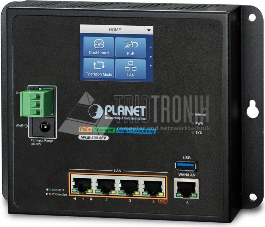 Planet IP30 Industrial Wall-Mount cable router gigabit Ethernet blue - gray (WGR-500-4PV)