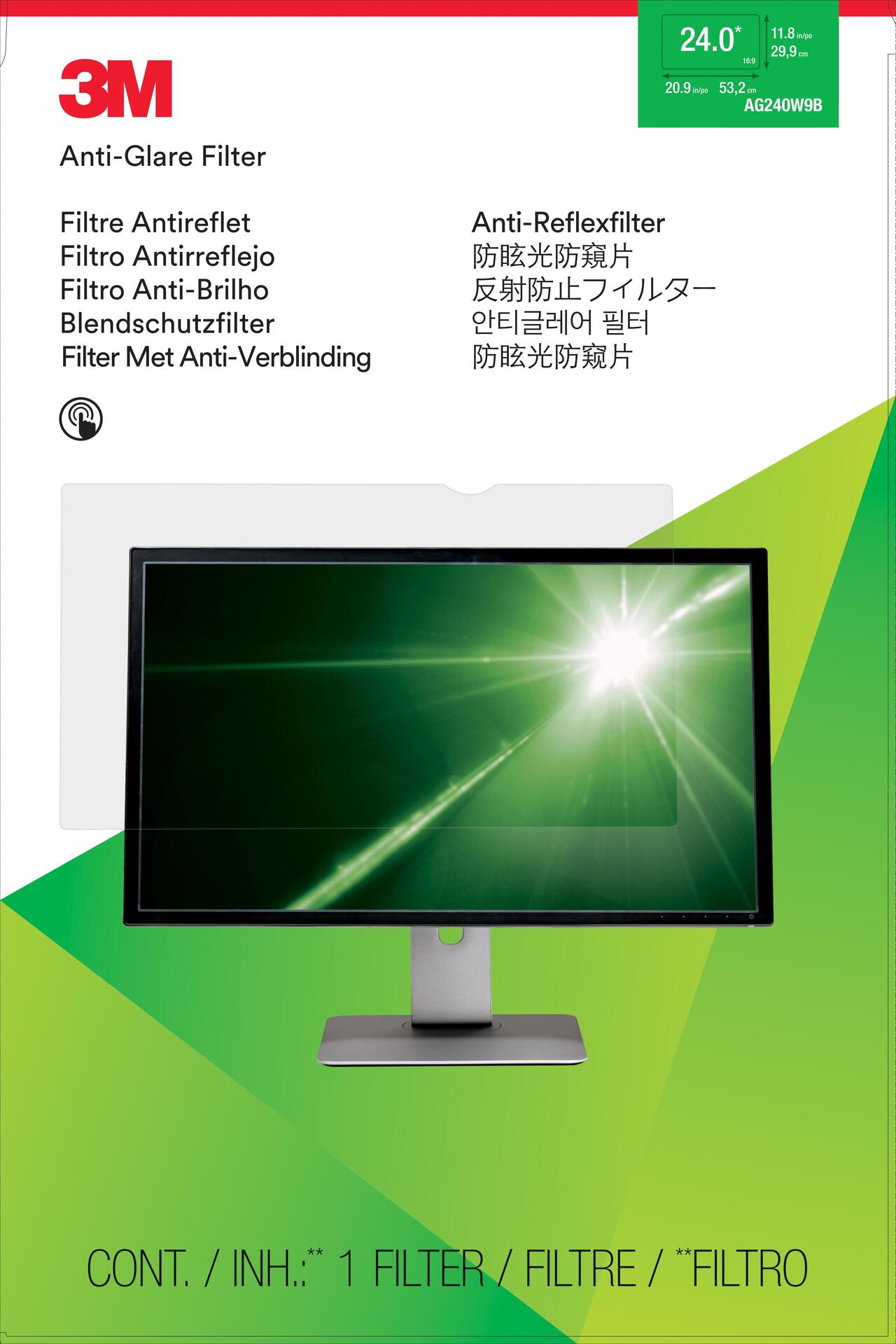 3M glare protective filter 61.00cm (24) wide image monitor - display glare protection filter - 61 cm broad image (broad image with 61.00cm (24) ) - clear