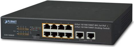 Planet GSD-1008HP Unnecessed Gigabit Ethernet (101001000) Energy over Ethernet (POE) Support 1U Black Network Switch (GSD-1008HP)