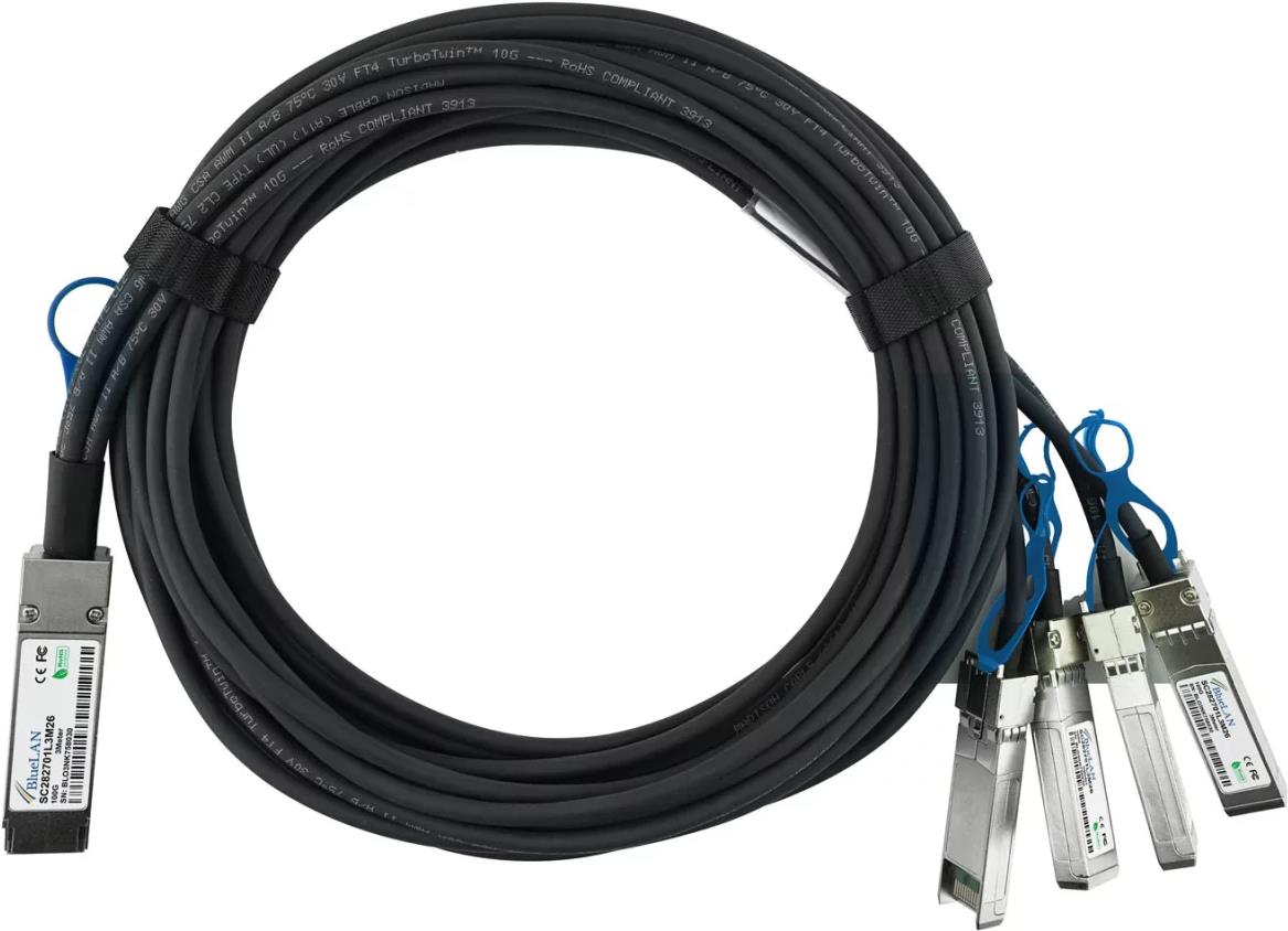 Compatible Extreme Networks EQPC1HPC001X4 Blue Passive 100GBase-CR4 QSFP28 on 4x25gbase-CR SFP28 Direct Breakout cable. AWG26 (EQPC030C01X4-BL)