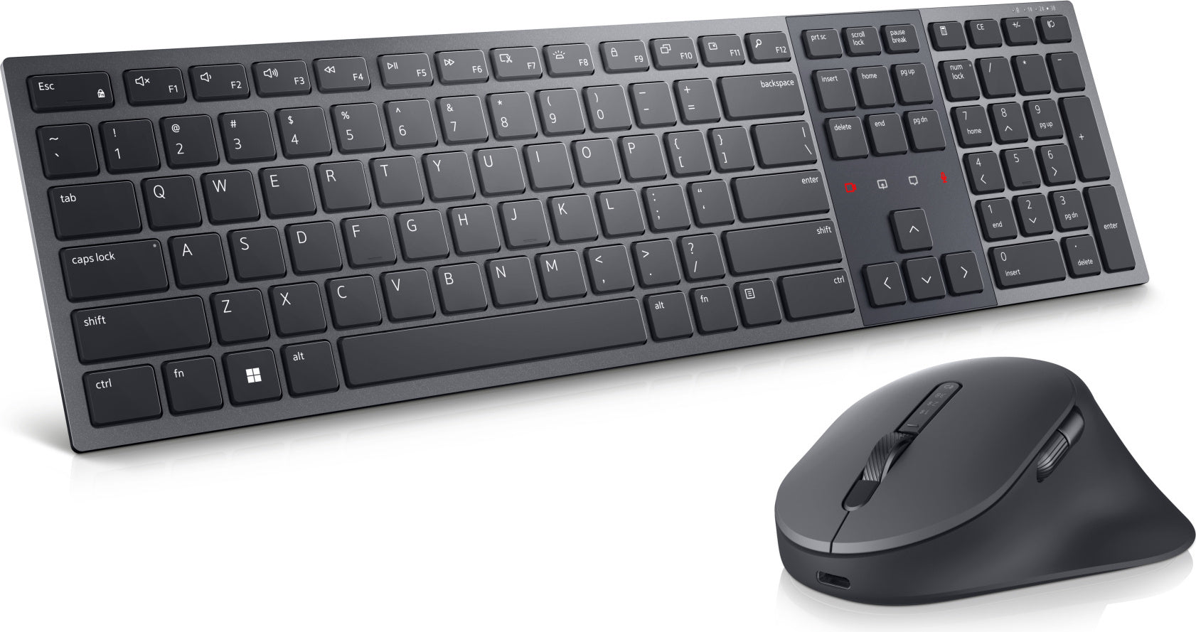 Dell Premier KM900 - keyboard and mouse set - cooperation - backlit - wireless - 24 GHz. Bluetooth 51 - QWERTZ - German - Graphite - with 3 years