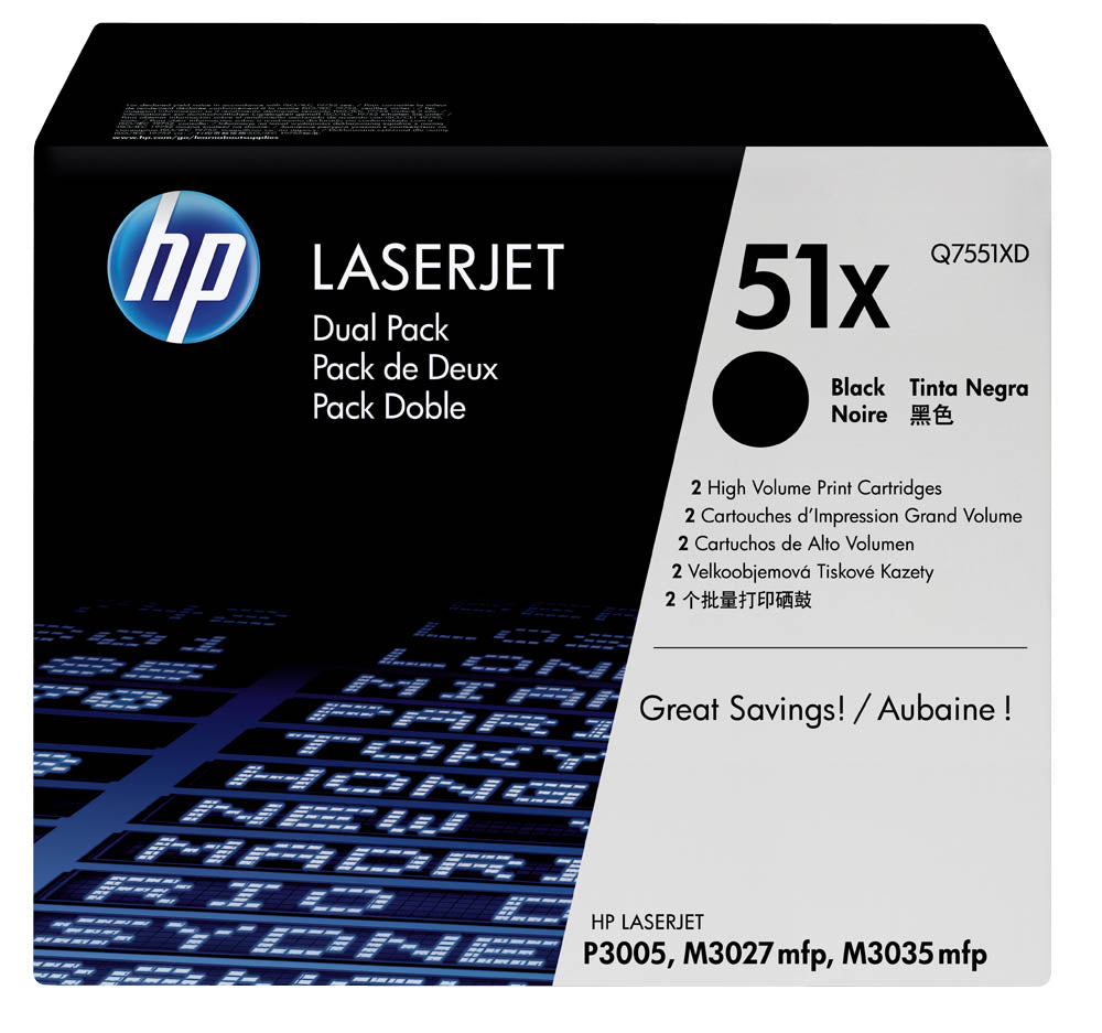 HP toner Q7551XD - double pack - black - capacity 2x 13000 pages (Q7551XD)