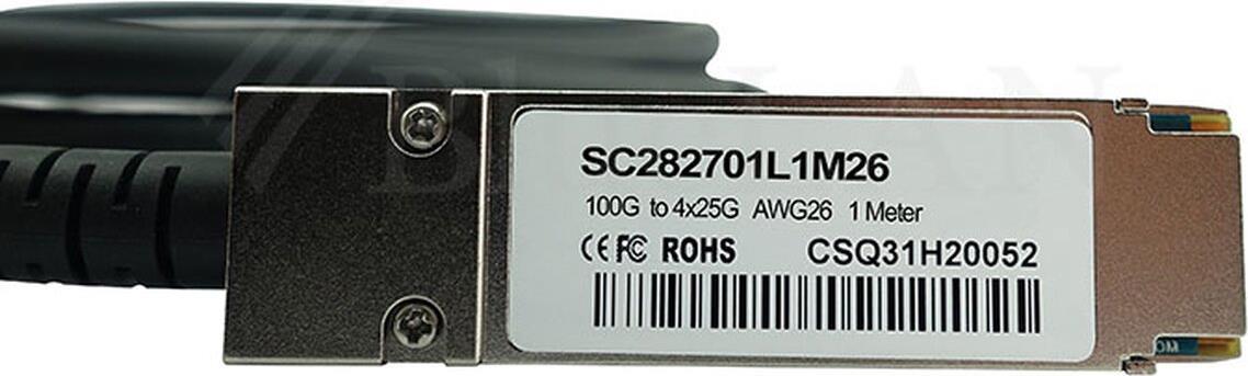 Compatible Brocade 100g-Q28-C-0101 Blade Passive 100GBase-CR4 QSFP28 on 4x25GBase-CR SFP28 Direct Breakout cable. AWG26 (100G-Q28