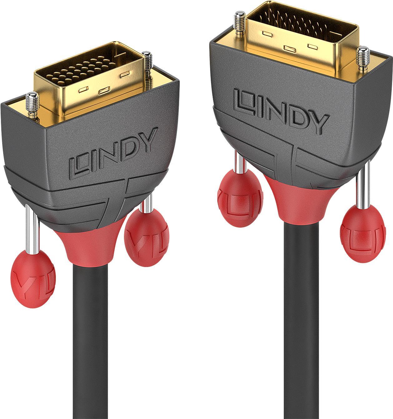 Lindy Anthra Line - DVI cable - Dual Link - DVI-D (m) to DVI-D (m) - 15.0m - round. Thumb screws - black (36227)