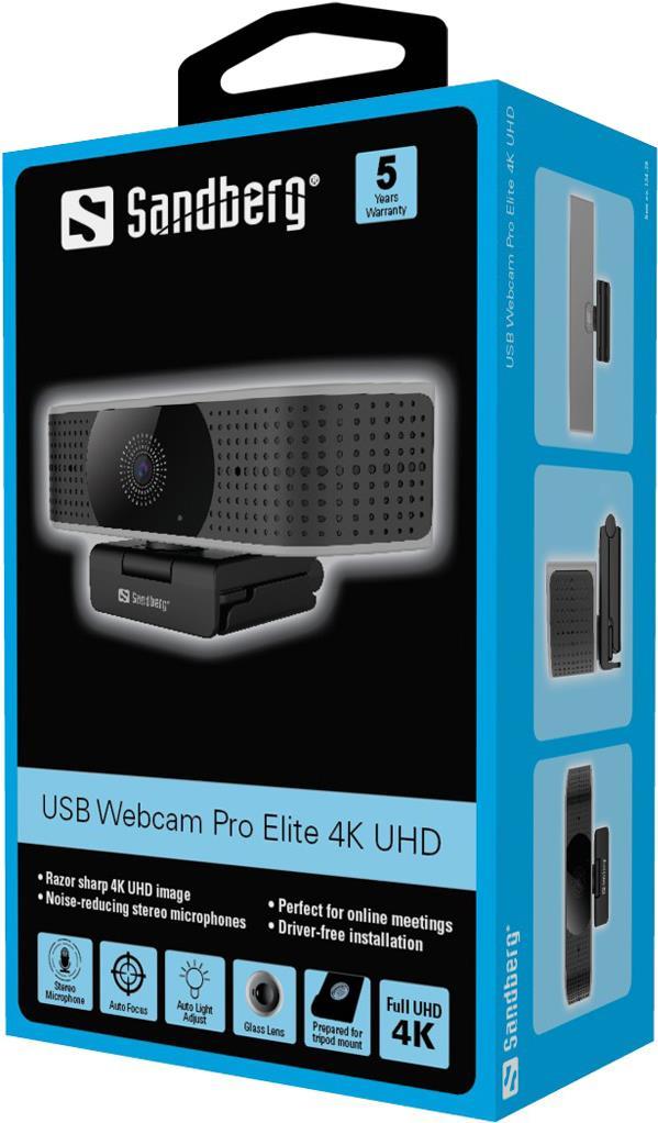 Sandberg USB Webcam Pro Elite 4K UHD - web camera - 8.3 MP - 3840 x 2160 - 1080p. 4K - Audio - USB20 (134-28