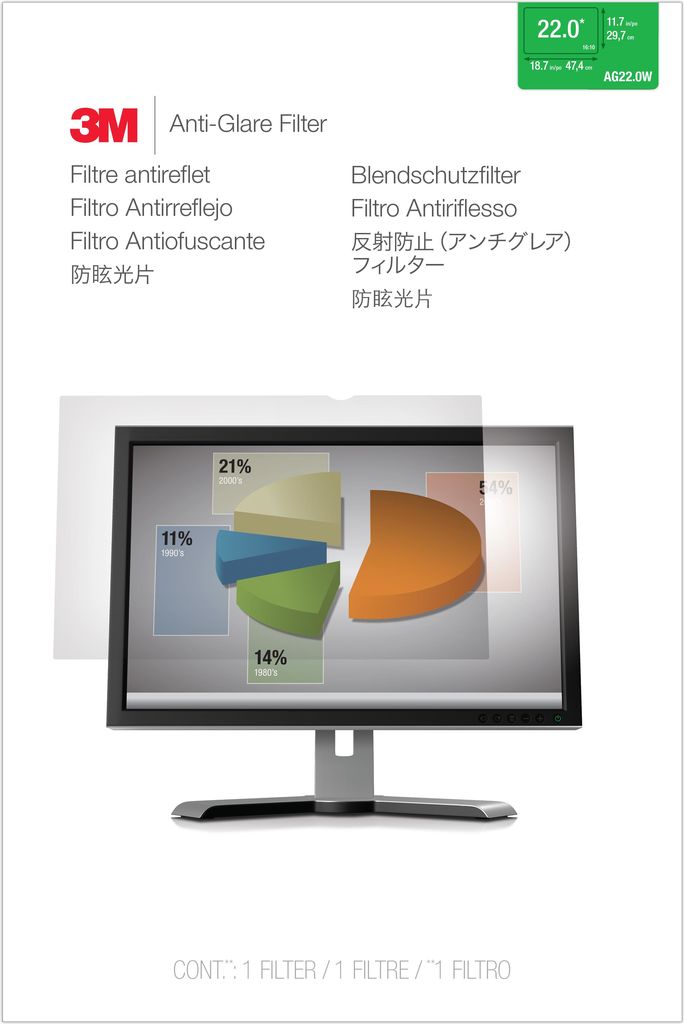 3M anti-glare filter 22.0W - filter for screen display - 55.9 cm broad image (22    broad image) - clear (98044062101)