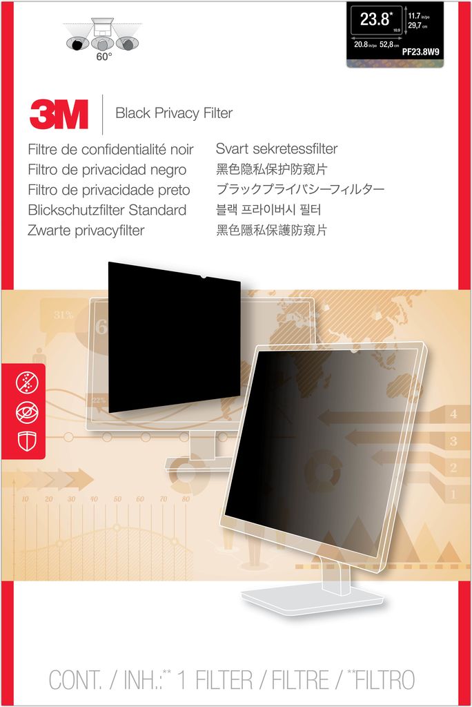 3M privacy filter PF23.8W9 - screen filter - 60.5 cm (238 wide) - black (98044059321)