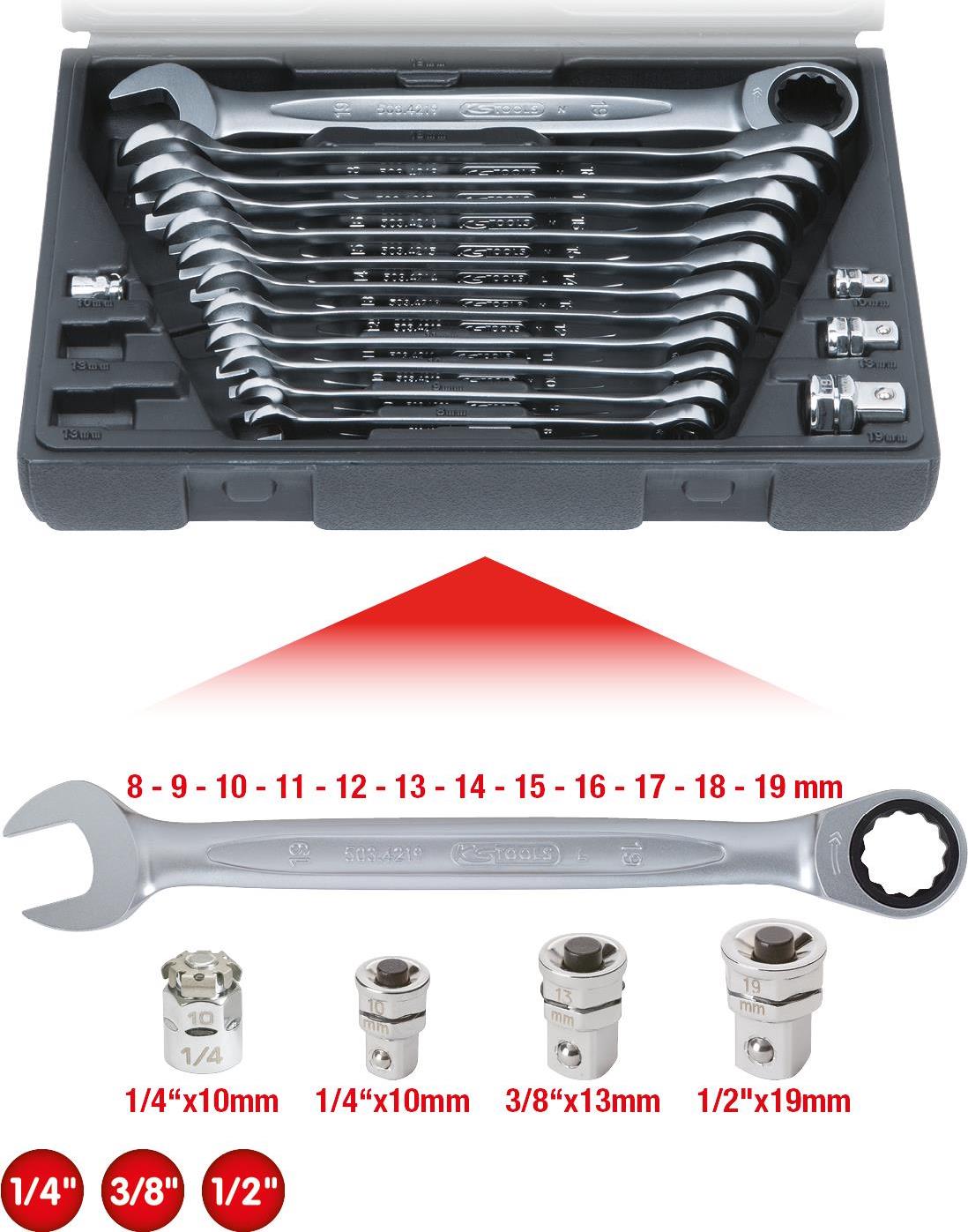 KS Tools Gearplus - Ratchet screw-wrap set - 16 sticks - in suitcase