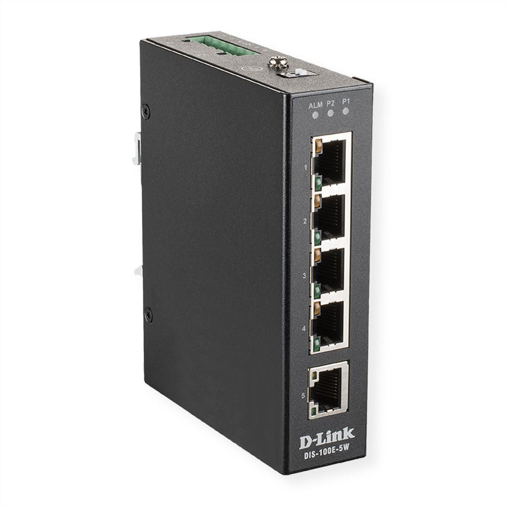 D-Link Dis 100e-5W - Switch - not managed - 5 10100 - on DIN rail assembly. Wall assembly - DC current