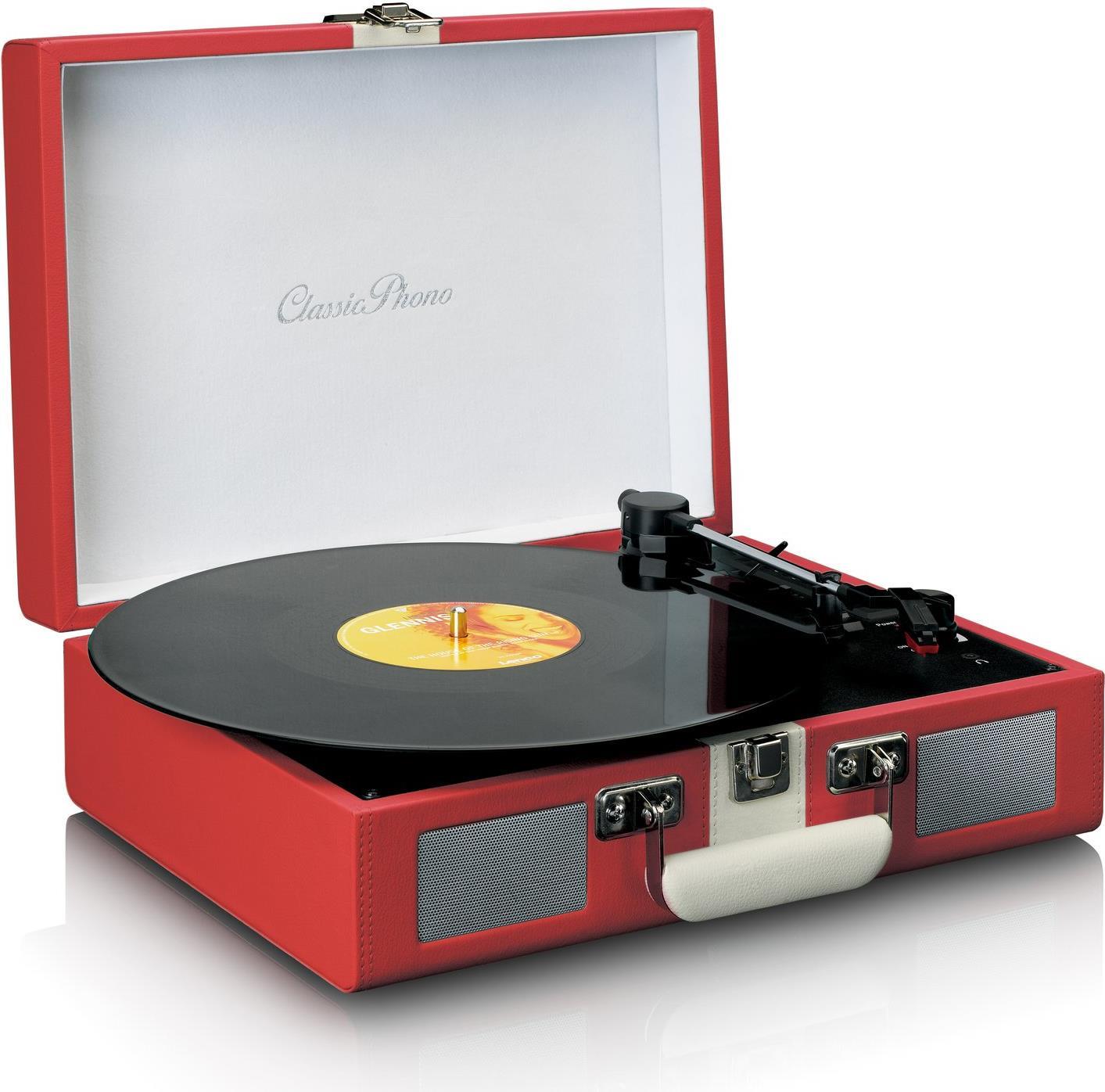 Lenco TT-1110 - audio record player with belt drive - semi-automatic - red - white - artificial leather - metal - plastic - 33.45.78 UMIN - rotary control (TT110RW