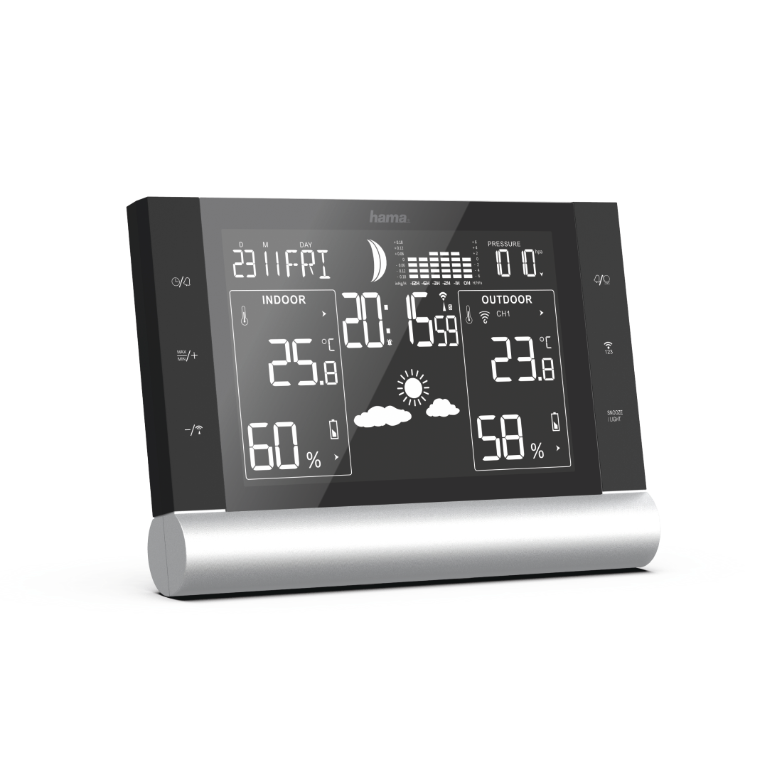 Hama Black Line L - black - inner air pressure - indoor hygrometer - interior thermometer - Au�en-Hygrometer - Au�en-Thermometer - battery (00186418)