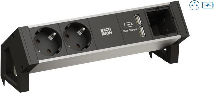 Bachmann Desk2 Alu Black socket unit with INTERNICHT OFFER PROTECTION 1XUTE 88.90cm (35) black 1xusb double charger 5V3.1A supply line 0.2M H05VV-F3G1.5mm