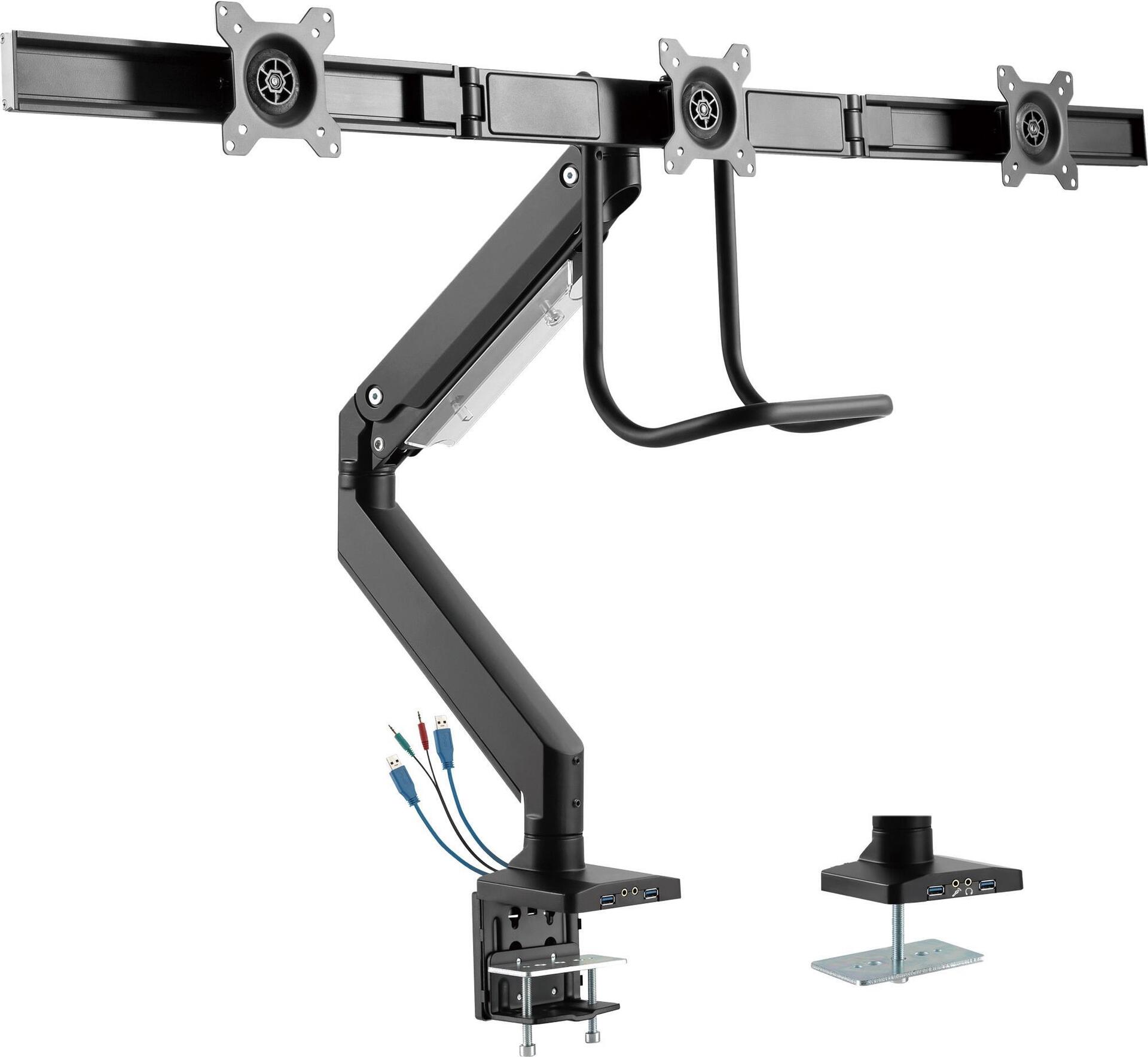 Inline table holder with lifter and USB 30. movable. 3 monitors to 69cm (27). Max 3x6kg (23172a)