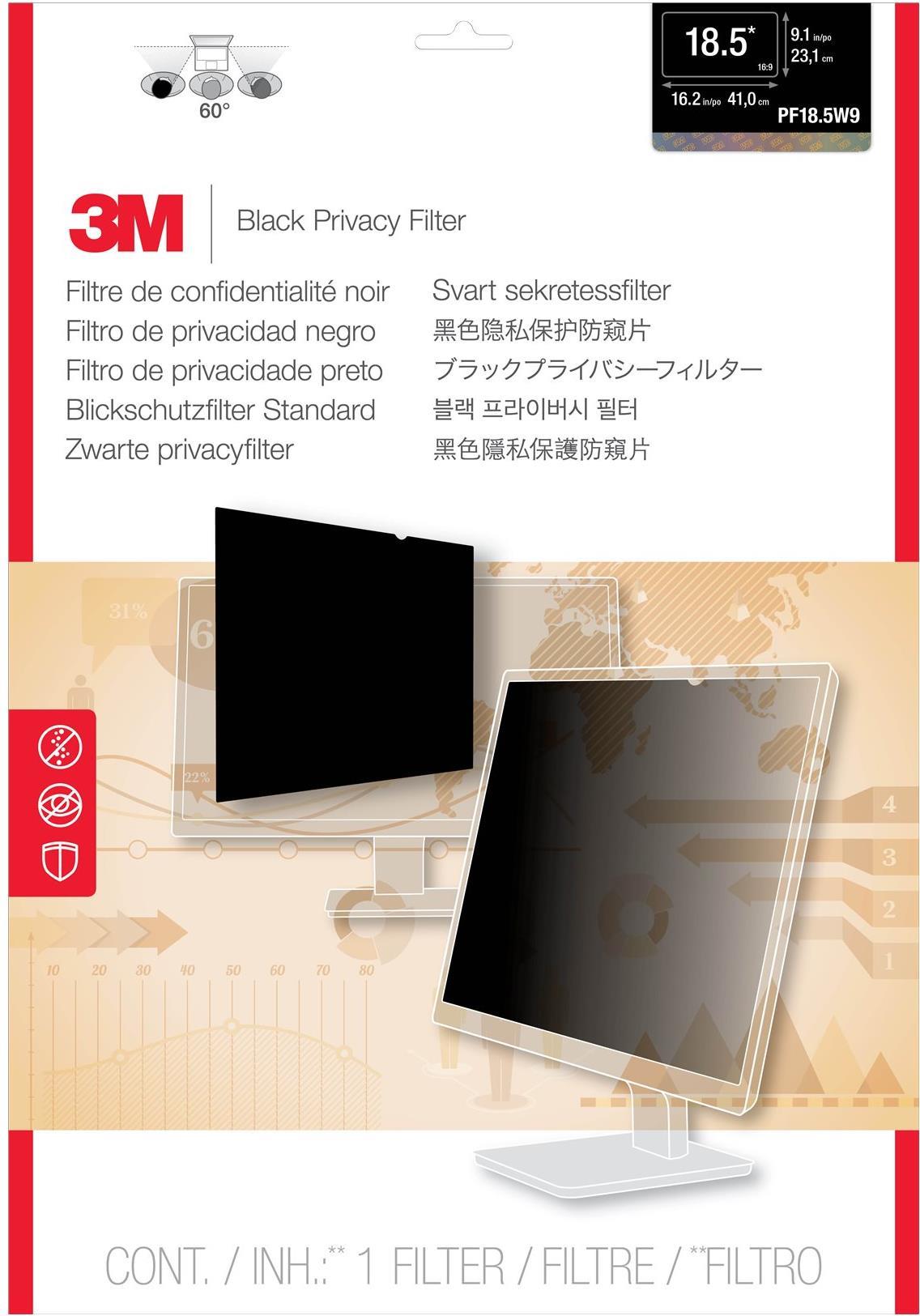 3M eye protection filter for 185 wide image monitor - screen filter - 47cm broad image (185 broad image) - black (98044054280 PF185W9)