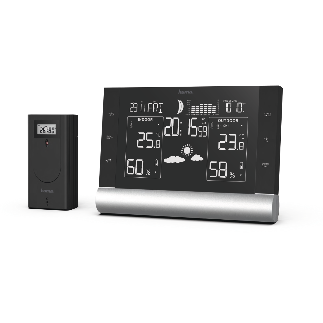 Hama Black Line L - black - inner air pressure - indoor hygrometer - interior thermometer - Au�en-Hygrometer - Au�en-Thermometer - battery (00186418)