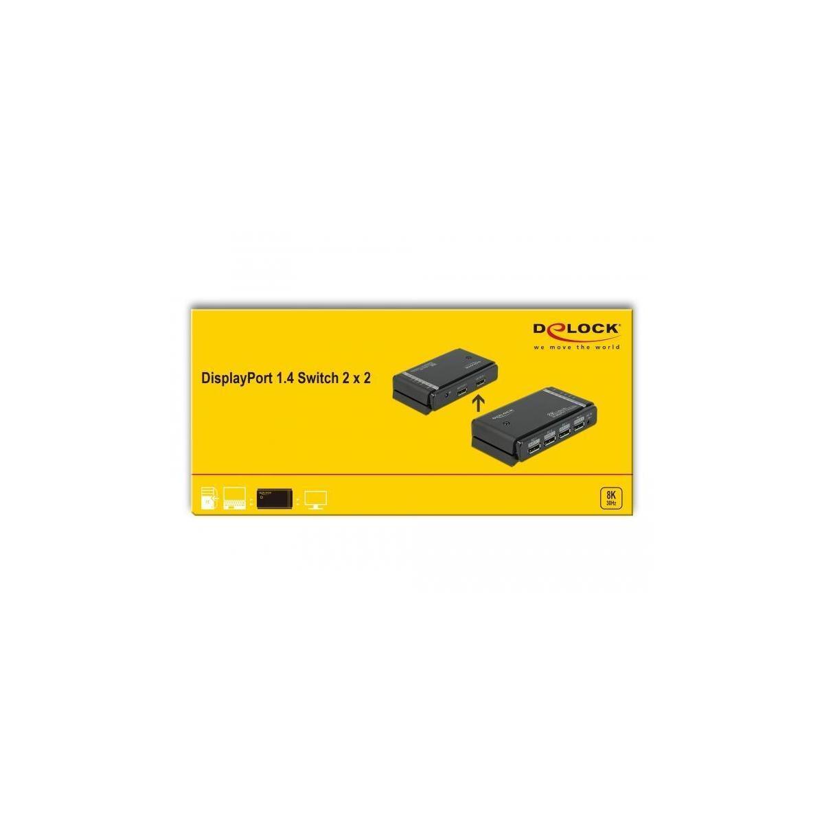 Delock DisplayPort 1.4 Switch 2 2 DisplayPort in 1 X 2 DisplayPort OUT 8K - video audio switch - Desktop (87750)