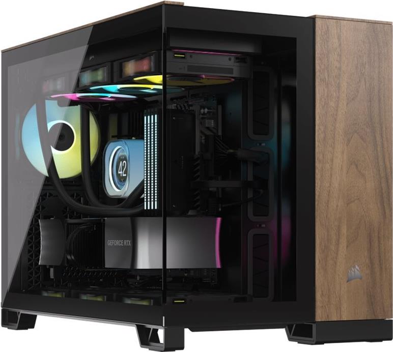 Corsair 2500x - Mid Tower - MICRO ATX - Side part with window (HATENTETES GLAS) - no voltage supply (ATX) - black. Walnut wood - USBAUDIO (CC-9011286