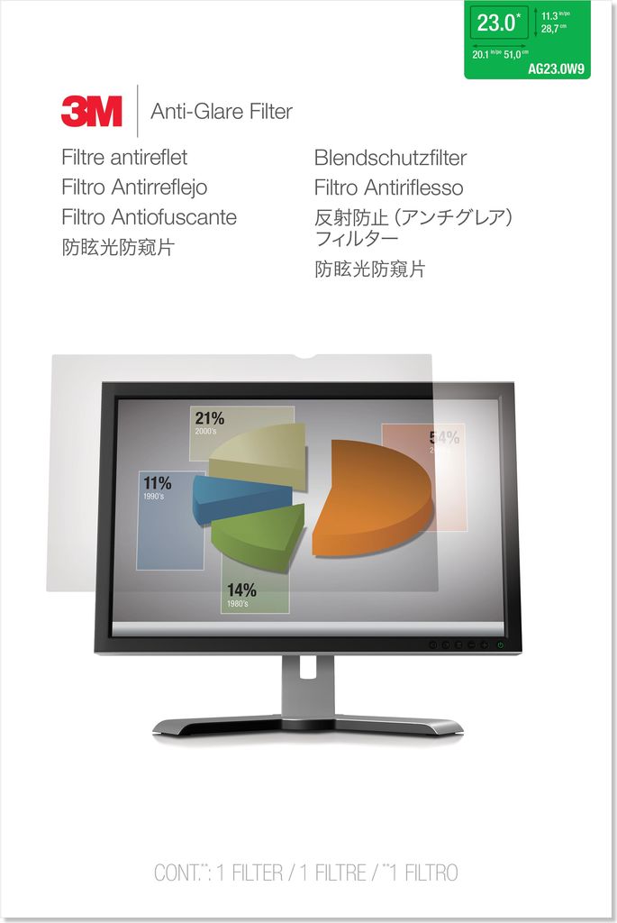 3M anti-glare filter AG23.0W9 - filter for screen display - 58.4 cm wide (23 wide) - clear (98044058406)