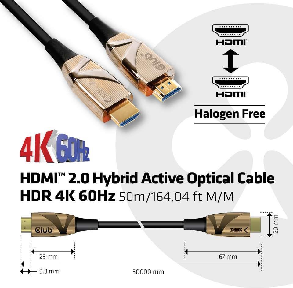 Club 3D CAC-1391 - HDMI cable - HDMI (m) to HDMI (m) - 50.0m - hybrid copper coal fiber - halogen-free. 4K subsequent active (