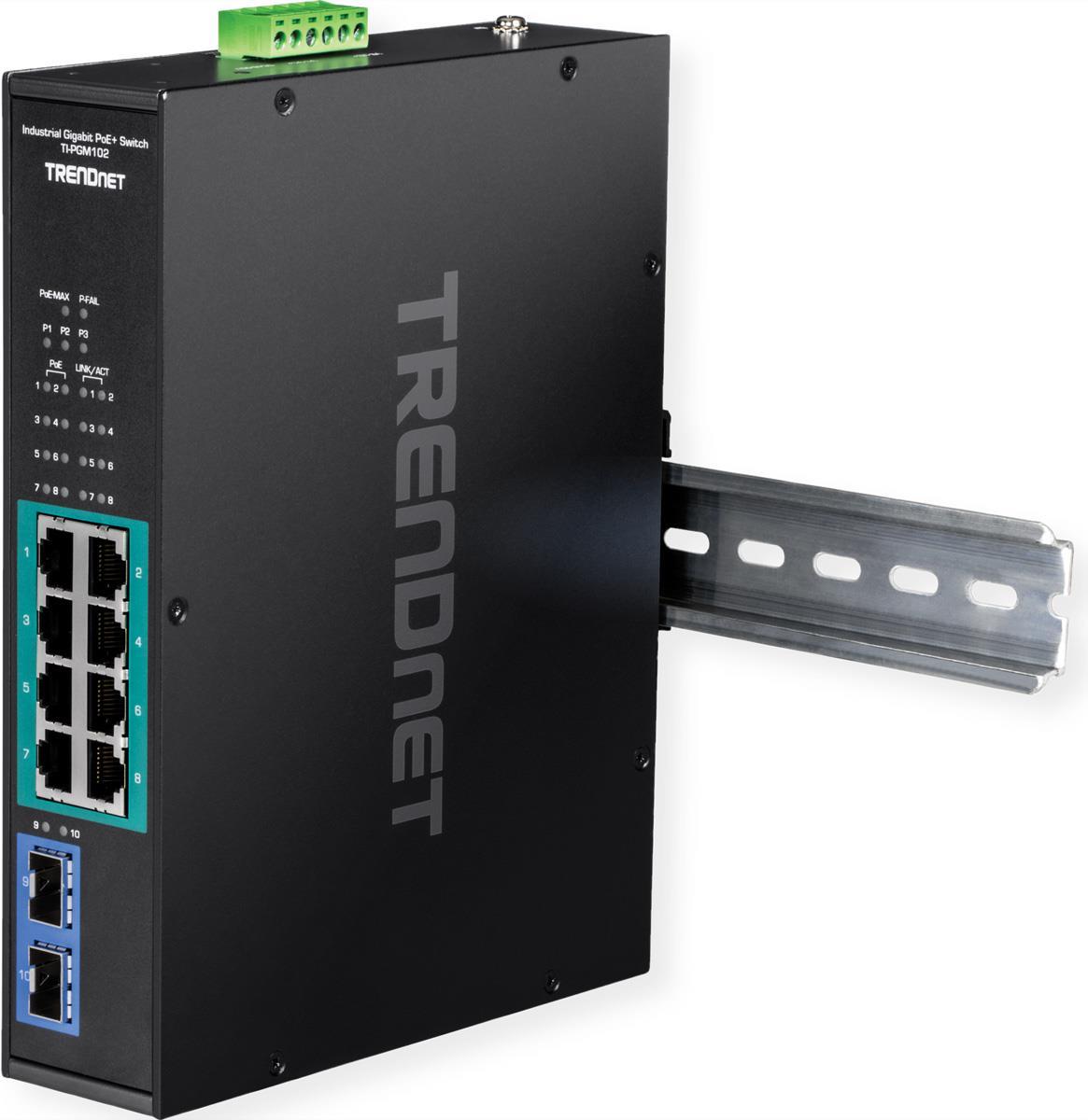Trendnet Ti-PGM102 - Switch - industrial - x 101001000 (POE )     2 X Gigabit SFP - on DIN rail assembly. Wall assembly - POE    (240