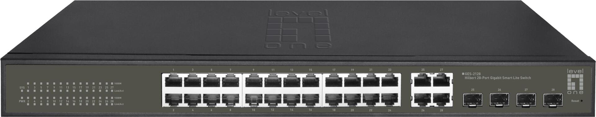 Levelone Hilbert 28-Port Gigabit Smart Lite Switch - X Gigabit RJ45 - 4 Gigabit SFPRJ45 COMBO (GES-2128)