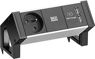 Bachmann Desk2 Alu Black socket unit with INTERNICHT OFFER PROTECTION 1XUTE 88.90cm (35) black 1xusb double charger 5V3.1A supply line 0.2M H05VV-F3G1.5mm