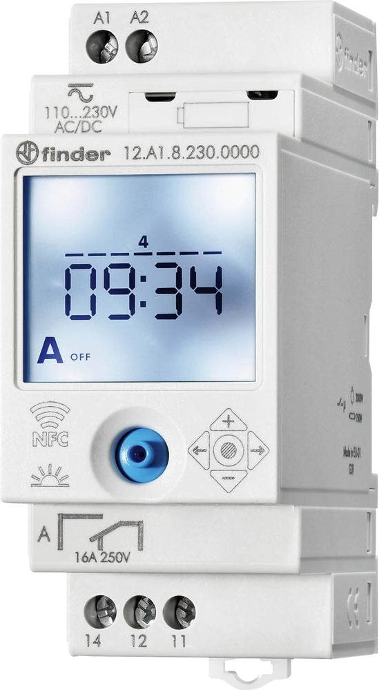 Finder timer with astrof function. 12 12A182300000 90 - 264 DCAC 1 changer 16 A 250 VAC 750 VA (12A182300000)